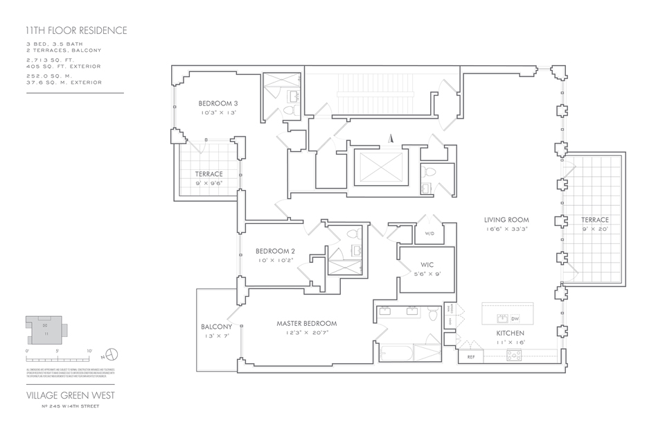 Residence 11<spam style="color:black;font-size:14px;">
          <br/>
          <table>
          <tr><td  width="140px">
          	3 bedrooms<br/>
			3.5 bathrooms<br/>
			2 Terraces<br/>
			</td>
            <td>
            Int Sq Ft   2,713<br/>
			Ext Sq Ft   405<br/>
            Balcony<br/>
			</td></tr></table></spam>